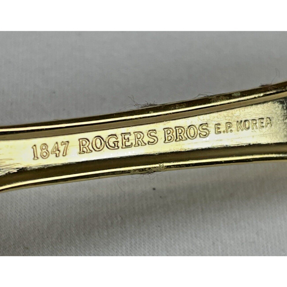 1847 Rogers Bros E.P. Korea Gold Plate Spring Flowers 4 Vtg Tsp Tea Spoons MCM - Picture 9 of 9
